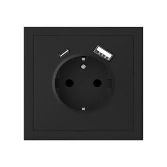 Контакт ШУКО 16A + USB тип A+C 3A 15W цвят ЧЕРЕН мат Adria Commel thumbnail